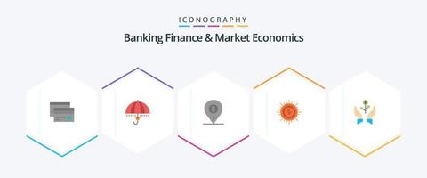 finanzas bancarias y economía de mercado 25 paquete de iconos planos que incluye mapa. dólar. Finanzas. apoyo. seguridad vector