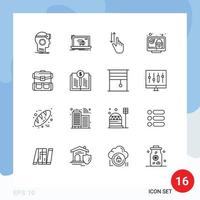 Set of 16 Modern UI Icons Symbols Signs for system lock lost down hand Editable Vector Design Elements