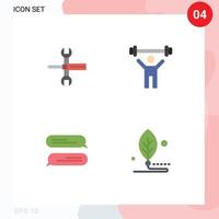 Mobile Interface Flat Icon Set of 4 Pictograms of settings weight spanner fitness messaging Editable Vector Design Elements