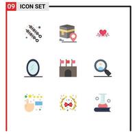 Set of 9 Modern UI Icons Symbols Signs for sports flags heartbeat arena interior Editable Vector Design Elements