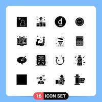 16 User Interface Solid Glyph Pack of modern Signs and Symbols of e clock dong timer watch Editable Vector Design Elements