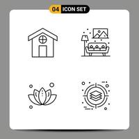 Set of 4 Modern UI Icons Symbols Signs for city plant home image business Editable Vector Design Elements