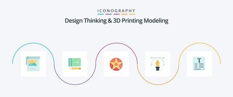 Design Thinking And D Printing Modeling Flat 5 Icon Pack Including text . education. pentacle. text. pen vector