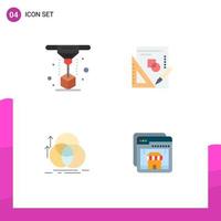 Group of 4 Flat Icons Signs and Symbols for modeling circle laser mathematics measurement Editable Vector Design Elements