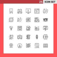 Mobile Interface Line Set of 25 Pictograms of video page media devices interface media video Editable Vector Design Elements