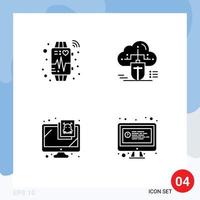 4 User Interface Solid Glyph Pack of modern Signs and Symbols of device computer heart beat connected security Editable Vector Design Elements