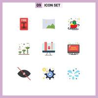 Mobile Interface Flat Color Set of 9 Pictograms of computer globe carriage friendly sledge Editable Vector Design Elements