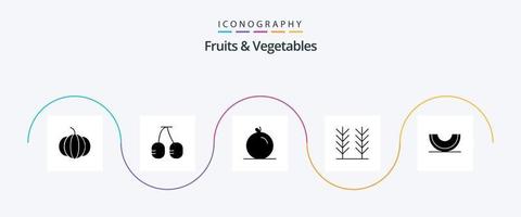 paquete de iconos de glifo 5 de frutas y verduras que incluye. rodaja. cereal. melón. alimento vector