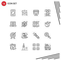 Group of 16 Modern Outlines Set for tower line ecommerce energy online Editable Vector Design Elements