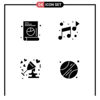 Pack of 4 Modern Solid Glyphs Signs and Symbols for Web Print Media such as web love music anniversary ball Editable Vector Design Elements