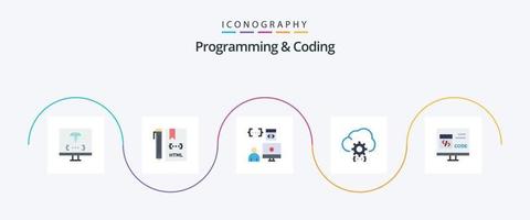 Programming And Coding Flat 5 Icon Pack Including develop. cloud. development. programmer. develop vector