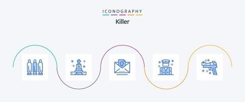 paquete de iconos azul asesino 5 que incluye pistola. seguridad. muerto. policía. negocio vector