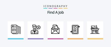 encuentre un paquete de iconos de la línea de trabajo 5 que incluya la búsqueda de trabajo. CV. encontrar. laboral. ordenador portátil. diseño de iconos creativos vector