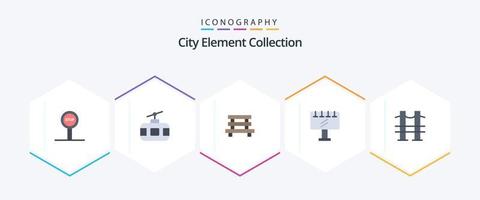 City Element Collection 25 Flat icon pack including bridge. slogan. bench. sign. sitting vector