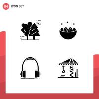 4 User Interface Solid Glyph Pack of modern Signs and Symbols of alpine nest pine trees celebration headphone Editable Vector Design Elements