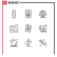 Pack of 9 Modern Outlines Signs and Symbols for Web Print Media such as ireland passport measure technology gadgets Editable Vector Design Elements