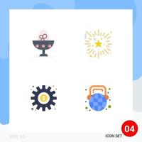 Editable Vector Line Pack of 4 Simple Flat Icons of boiled cogs egg firework money Editable Vector Design Elements