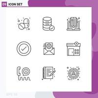 Set of 9 Commercial Outlines pack for data management data computer wireframe ui Editable Vector Design Elements