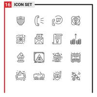 Modern Set of 16 Outlines Pictograph of heart nuclear communication education support Editable Vector Design Elements