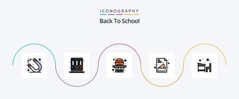 Back To School Line Filled Flat 5 Icon Pack Including school. education. education. desk. exam paper vector