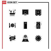 Mobile Interface Solid Glyph Set of 9 Pictograms of plain tool locker ruler egg Editable Vector Design Elements
