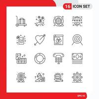 Pack of 16 Modern Outlines Signs and Symbols for Web Print Media such as party drink arts heart medical Editable Vector Design Elements