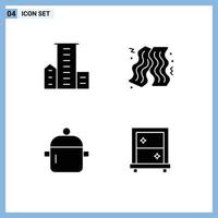 Mobile Interface Solid Glyph Set of 4 Pictograms of district drink housing food kitchen Editable Vector Design Elements