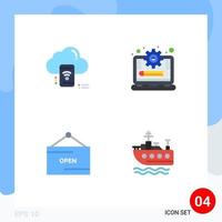 Set of 4 Vector Flat Icons on Grid for wifi commerce data management open Editable Vector Design Elements
