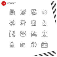 Outline Pack of 16 Universal Symbols of outdoor bench energy wedding love Editable Vector Design Elements