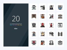 20 Killer line Filled icon for presentation vector