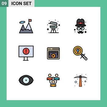 Universal Icon Symbols Group of 9 Modern Filledline Flat Colors of player page avatar warning computer Editable Vector Design Elements