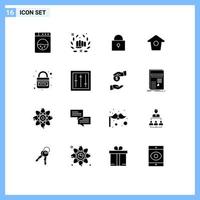 Modern Set of 16 Solid Glyphs and symbols such as security internet lock http twitter Editable Vector Design Elements