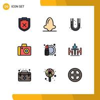 Universal Icon Symbols Group of 9 Modern Filledline Flat Colors of cosmetics beauty mechanical studio camera Editable Vector Design Elements