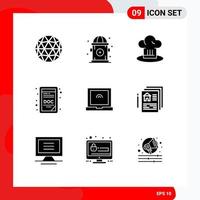 conjunto de 9 iconos de interfaz de usuario modernos signos de símbolos para blueprint laptop chef doc archivo doc elementos de diseño vectorial editables vector