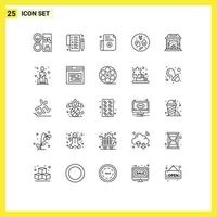 Line Pack of 25 Universal Symbols of candle fire place form chimney food Editable Vector Design Elements