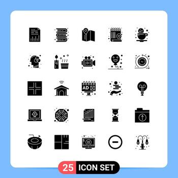 Set of 25 Commercial Solid Glyphs pack for break mark learning list check Editable Vector Design Elements