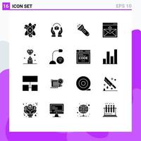 Editable Vector Line Pack of 16 Simple Solid Glyphs of mail contact us responsibility contact flash Editable Vector Design Elements
