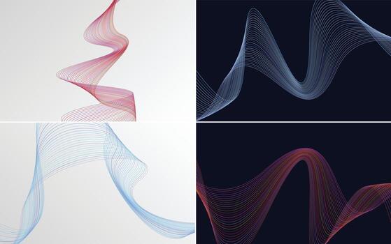 Set of 4 geometric wave pattern background Abstract waving line vector