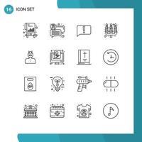 Set of 16 Modern UI Icons Symbols Signs for problem head error light candle dinner Editable Vector Design Elements