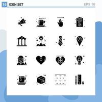 Universal Icon Symbols Group of 16 Modern Solid Glyphs of finance and business columns hand cursor banking board Editable Vector Design Elements