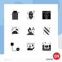 Pack of 9 Modern Solid Glyphs Signs and Symbols for Web Print Media such as science space communication moon user Editable Vector Design Elements