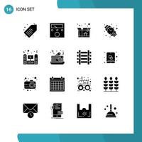 Pictogram Set of 16 Simple Solid Glyphs of cake sound shipping speaker multimedia Editable Vector Design Elements