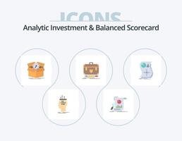 inversión analítica y cuadro de mando integral plano icono paquete 5 diseño de iconos. financiero. maletín. financiero. trabaja. productividad vector