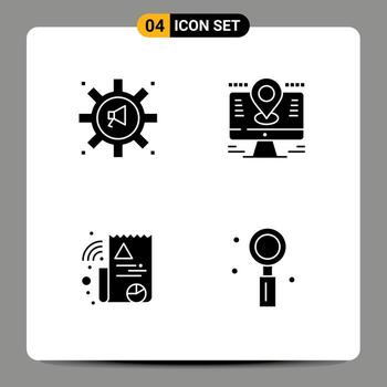 paquete de 4 signos y símbolos de glifos sólidos modernos para medios de impresión web, como elementos de diseño de vectores editables de gráficos de computadora de marketing de pines publicitarios