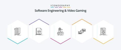 paquete de iconos de 25 líneas de ingeniería de software y videojuegos que incluye enlace. computadora. programación. en línea. Internet vector