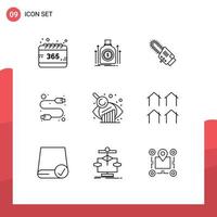 Set of 9 Commercial Outlines pack for business evaluation hardware loan computer cordless Editable Vector Design Elements