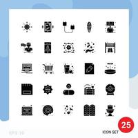 Pictogram Set of 25 Simple Solid Glyphs of home surfboard computers sports hardware Editable Vector Design Elements