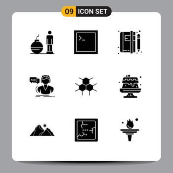 paquete de línea de vector editable de 9 glifos sólidos simples de consulta molecular llamada de libro preguntas frecuentes elementos de diseño de vector editable