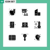 Group of 9 Modern Solid Glyphs Set for notebook business building book monastery Editable Vector Design Elements