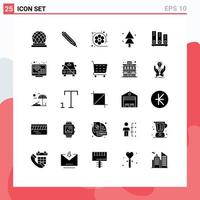 Group of 25 Modern Solid Glyphs Set for library tree movie spruce forest Editable Vector Design Elements